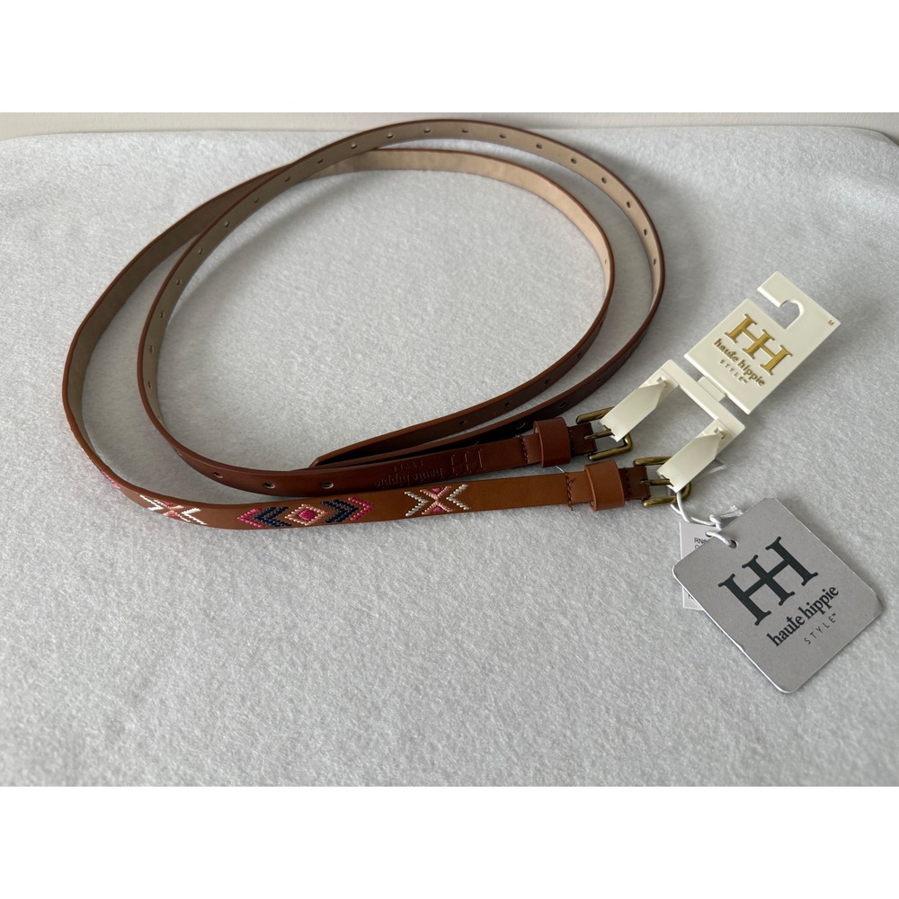 Haute Hippie Style Embroidered Belt Brown Cognac M‎ NWT Boho Western